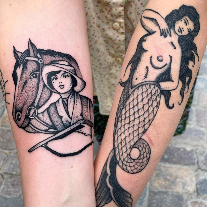 sjöjungfru och häst tatuering av sigge cederqvist